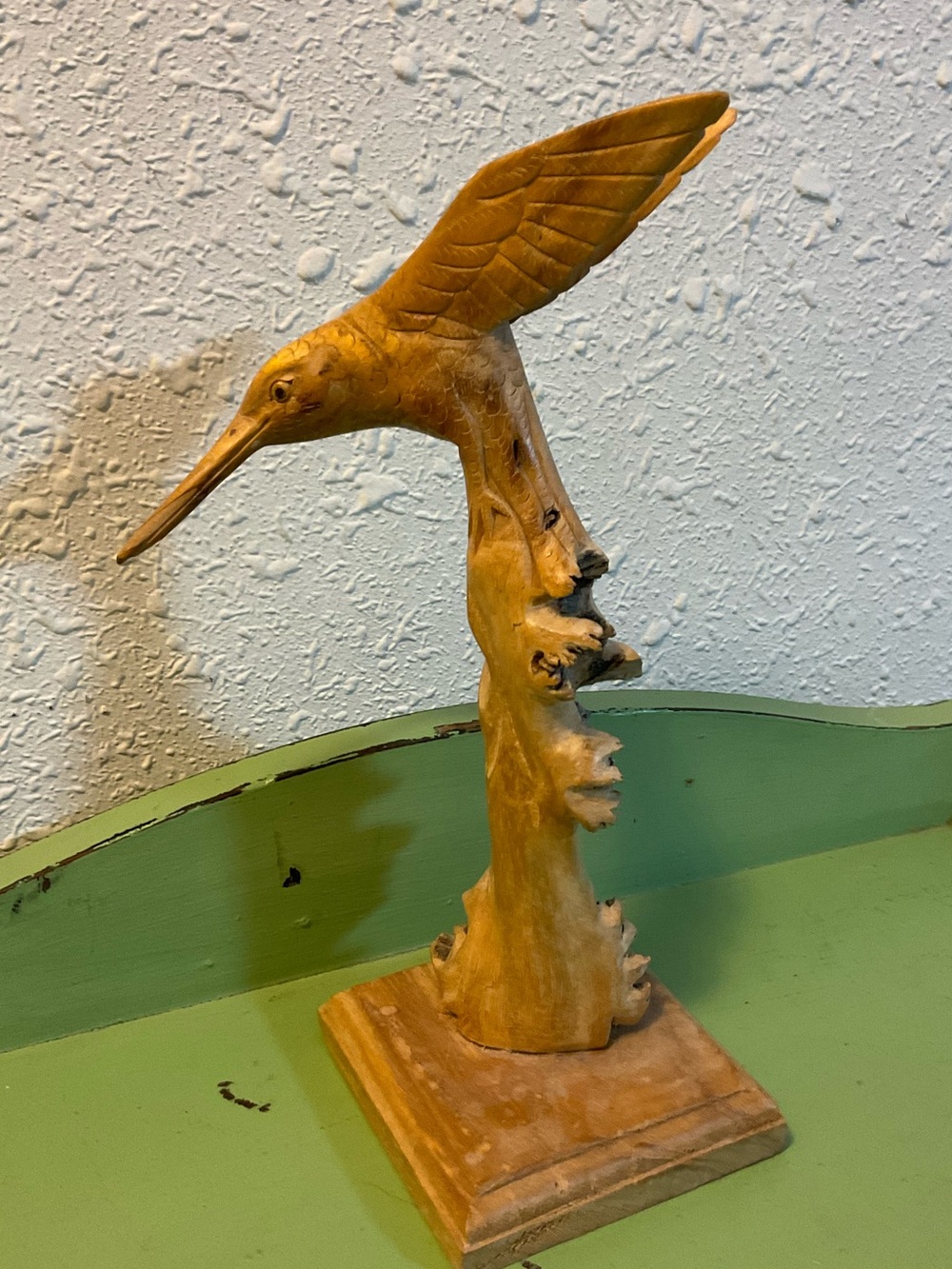 Hand-Carved Hummingbird on Branch